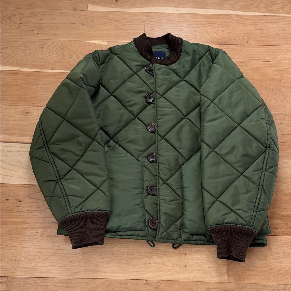 45 Rpm Green Quilted Jacket with Brown Accents